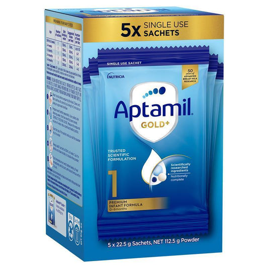 Aptamil Gold+ 1 Infant Formula Powder Sachets - 5 Pack (22.5g each)