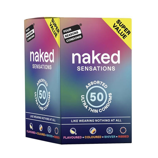 Four Seasons Naked Sensations Condoms 50-pieces– Flavored, Ribbed & Shiver - Auzzistore