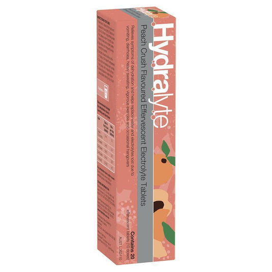 Hydralyte Electrolyte Effervescent Peach Crush 20 Tablets - Hydration Support