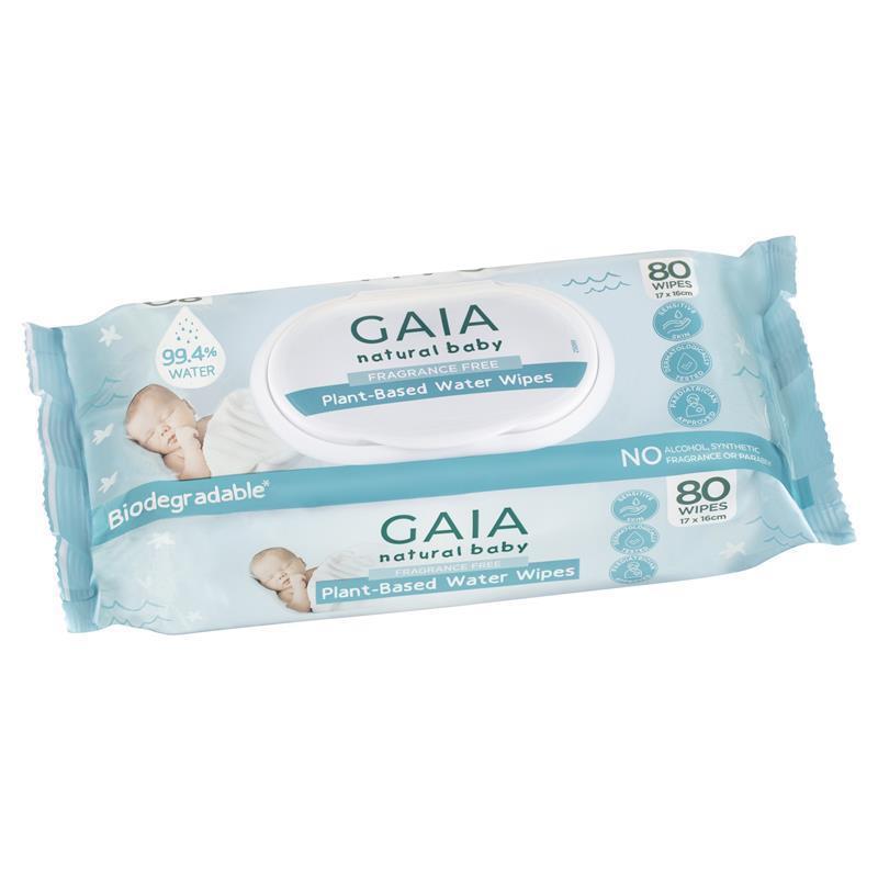 Gaia Natural Plant Based Water Wipes - 80 Pack