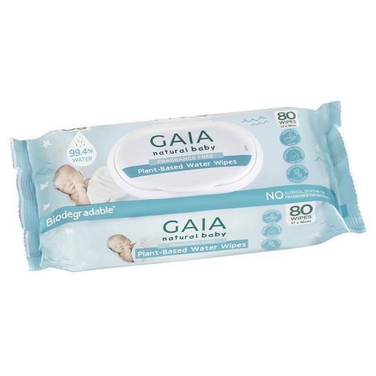 Gaia Natural Plant Based Water Wipes - 80 Pack