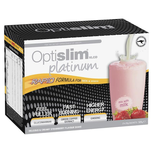 Optislim VLCD Platinum Strawberry Shake 21x25g Sachets - Rapid Weight Loss-Auzzi Store