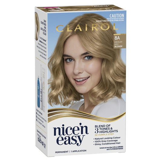 Clairol Nice N Easy 8A Natural Medium Ash Blonde Permanent Hair Colour - 173g