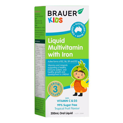 Brauer Kids Liquid Multivitamin with Iron 200ml - Immune Support for Children