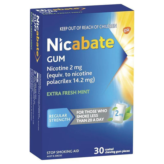 Nicabate Extra Fresh Mint Gum - Quit Smoking 2mg (30 Pieces)-Auzzi Store