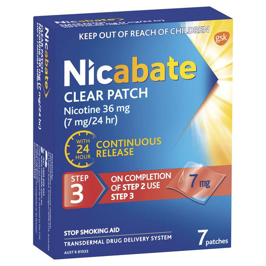 Nicabate Clear Patch Quit Smoking Step 3 7mg - 7 Patches for Craving Control-Auzzi Store