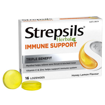 Strepsils Herbal Immune Support Lozenges with Honey & Lemon 16 Pack