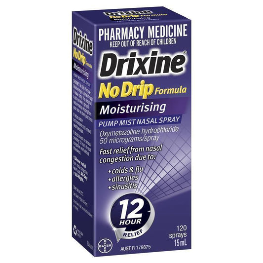 Drixine 12 Hour Relief No Drip Moisturising Nasal Spray 15mL - Fast Relief for Nasal Congestion-Auzzi Store