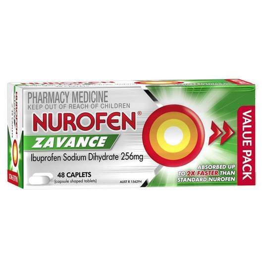 Nurofen Zavance Fast Pain Relief Caplets - 256mg Ibuprofen, 48 Pack - Auzzi Store