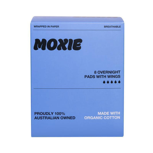 Moxie Organic Cotton Overnight Pads 8-Pack, Super Absorbent, Vegan