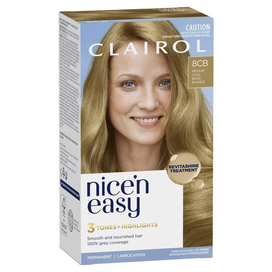 Clairol Nice N Easy 8CB Natural Medium Champagne Blonde Permanent Hair Colour - 173g - Auzzistore