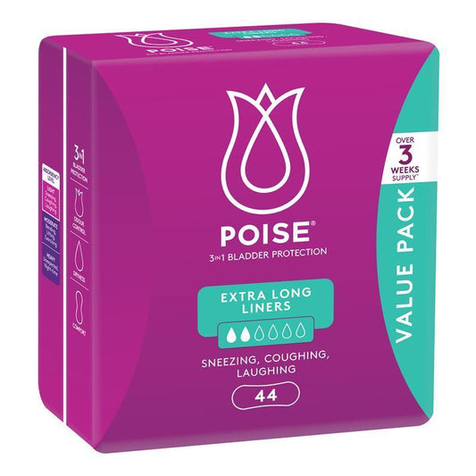 Poise Extra Long Bladder Leak Liners 44 Pads – 3-in-1 Protection