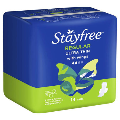 Stayfree Ultra Thin Regular Sanitary Pads with Wings, 14-Pack