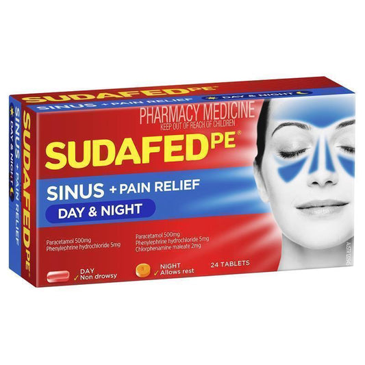 Sudafed PE Sinus + Pain Relief Day & Night Tablets - 24 Pack-Auzzi Store