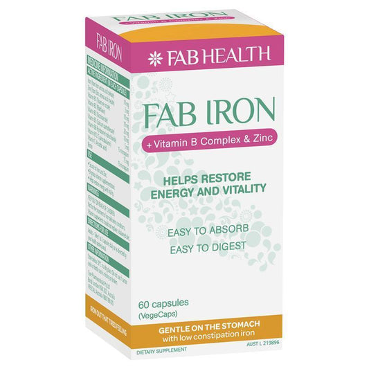 Fab Iron B Complex Zinc 60 Vegan Capsules – Easy Absorption