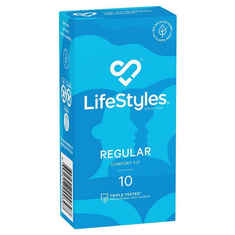 LifeStyles Regular Condoms 10 Pack – Natural Latex, Lubricated, Comfort Fit