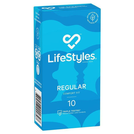 LifeStyles Regular Condoms 10 Pack – Natural Latex, Lubricated, Comfort Fit