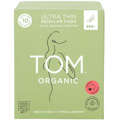TOM Organic Ultra Thin Regular Pads, 10-Pads, 100% Organic Cotton