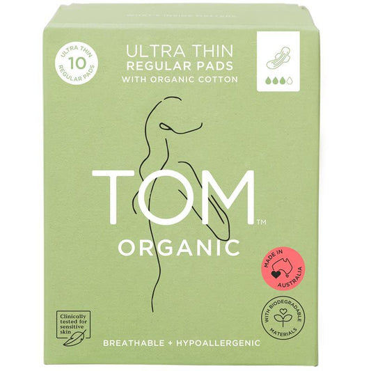 TOM Organic Ultra Thin Regular Pads, 10-Pads, 100% Organic Cotton