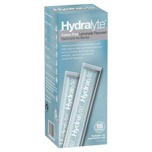 Hydralyte Rehydration Ice Blocks - Colour Free Lemonade Flavour (16 Pack)-Auzzi Store