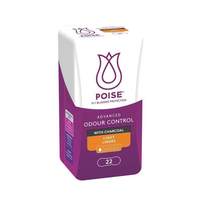 Poise Charcoal Light Bladder Protection Liners, Odor Control, 22-Pads