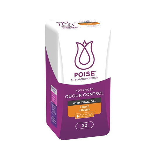 Poise Charcoal Light Bladder Protection Liners, Odor Control, 22-Pads