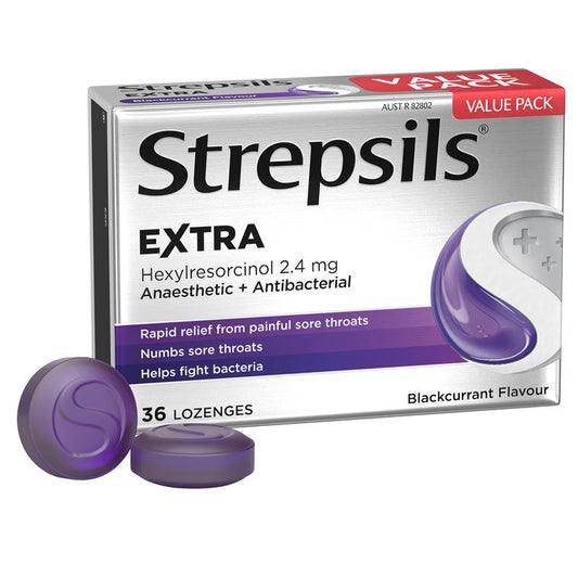 Strepsils Extra Blackcurrant Lozenges - Fast Numbing Sore Throat Relief (36 Pack) - Auzzi Store