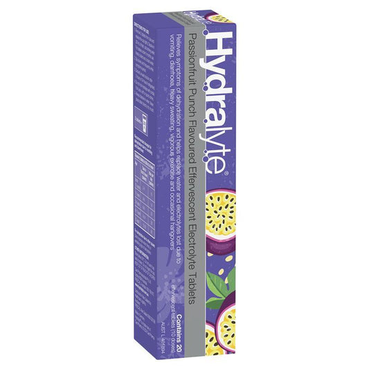 Hydralyte Electrolyte Effervescent Tablets - Passionfruit Punch Flavor (20 Tablets) - Auzzistore