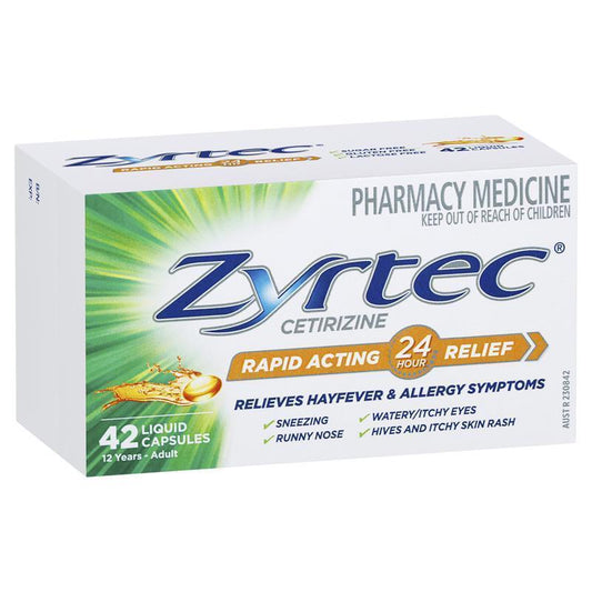 Zyrtec Rapid Acting Relief Antihistamine Hayfever & Allergy Liquid Capsules - 42 Pack-Auzzi Store