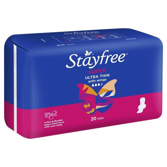 Stayfree Super Ultra Thin Sanitary Pads with Wings, 20 Pack