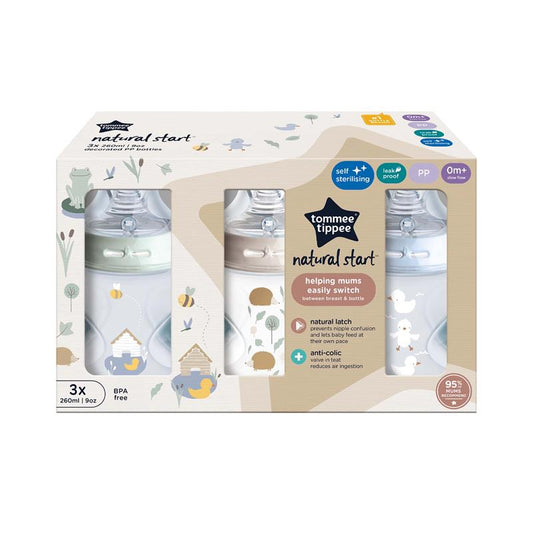 Tommee Tippee Natural Start 260ml PP Bottles for Boys - 3 Pack