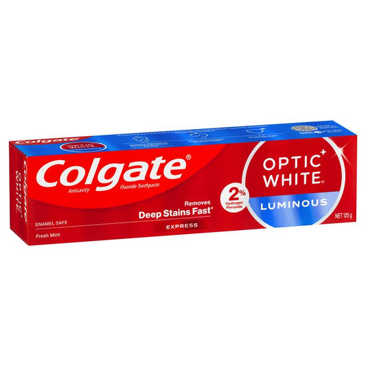 Colgate Optic White Luminous Express Teeth Whitening Toothpaste 125g - Fast Stain Removal-Auzzi Store