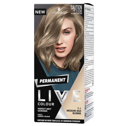 Schwarzkopf Live Colour Permanent 7.1 Medium Ash Blonde - 50ml