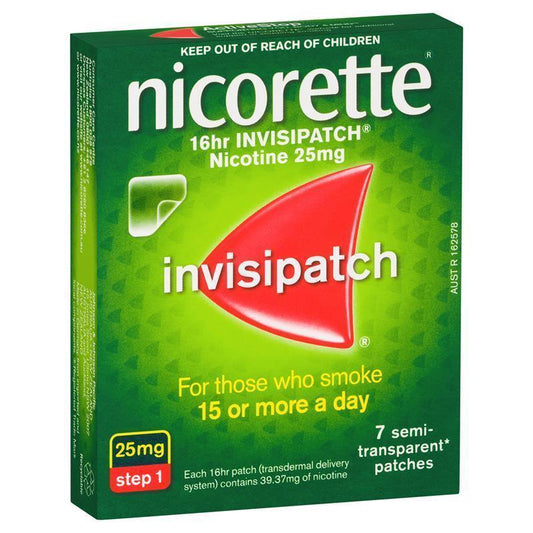 Nicorette Quit Smoking Nicotine 16 Hour Invisipatch Step 1 25mg 7 Pack - Start Your Journey-Auzzi Store