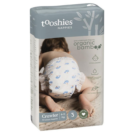 Tooshies Eco Nappies with Organic Bamboo Size 3 Crawler 6-11kg, 44 Pack - Perfect for Active Babies - Auzzistore