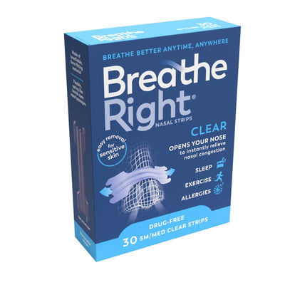 Breathe Right Clear Nasal Congestion Strips - 30 Regular Strips