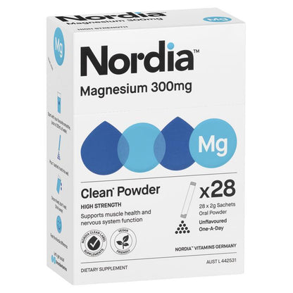 Nordia Magnesium 300mg Unflavoured Powder - 28 Sachets for Muscle Health