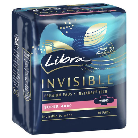 Libra Invisible Super Pads with Wings, BodyFit, 10-Pack