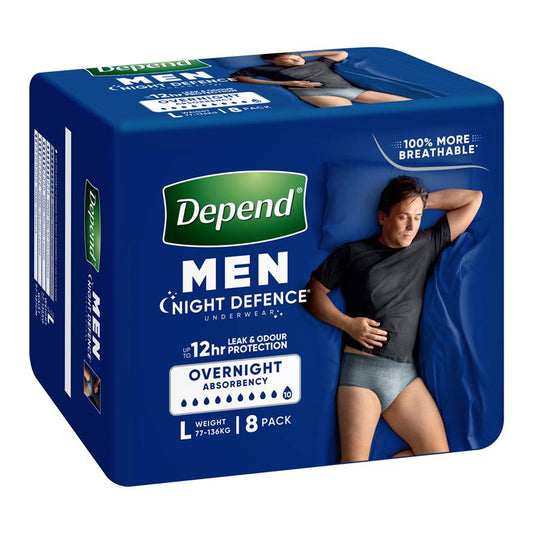 Depend RealFit Night Defense Men's Large Disposable Underwear, 8-Pack - Auzzistore