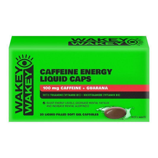 Wakey Wakey Caffeine & Guarana Energy Capsules 20-Pack – Vegan, Non-GMO