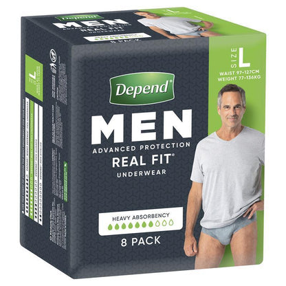 Depend Men Real Fit Underwear Large 8 Pack - Maximum Absorbency for Men-Auzzi Store
