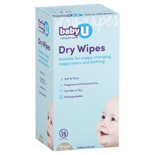 babyU Dry Wipes 100 Pack - Fragrance & Chemical Free-Auzzi Store