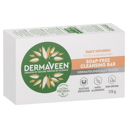 DermaVeen Colloidal Oatmeal Soap-Free Bar 115g for Sensitive Skin