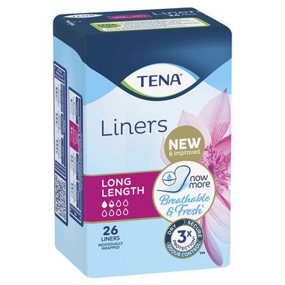Tena Long Liners 26-Liners | Breathable, Odor Control, 3X Leak Protection