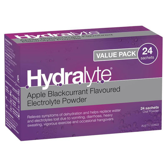 Hydralyte Apple Blackcurrant Oral Rehydration Sachets - 4.9g x 24-Auzzi Store