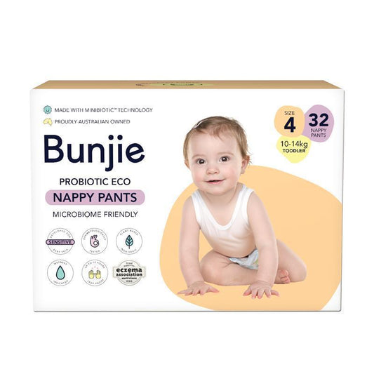 Bunjie Probiotic Eco Nappy Pants Bulk Size 4, 10-14kg, 32 Pack - Eco-Friendly Comfort
