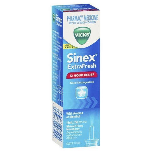 Vicks Sinex Extra Fresh Menthol Nasal Spray 15mL - 12 Hour Relief-Auzzi Store