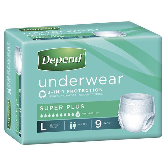 Depend Unisex Underwear Super Plus Large 9 Pack - Maximum Protection - Auzzi Store