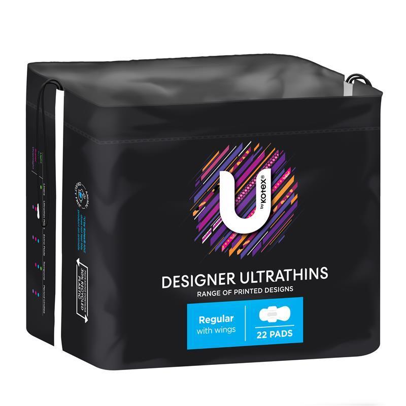 U by Kotex Designer Series Ultrathin Wings Pads, Regular, 22 Pads