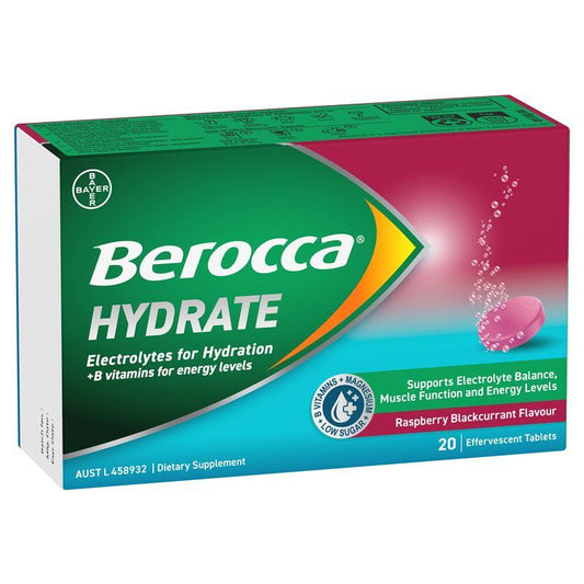 Berocca Hydrate Raspberry Blackcurrant Effervescent Tablets - 20 Pack